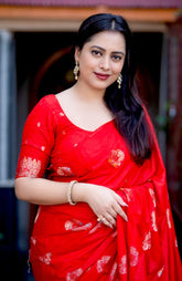 Sindoor red pure georgette crape saree.